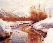 A Mountain Torrent In A Winter Landscape - 佩德·莫克·曼斯特德